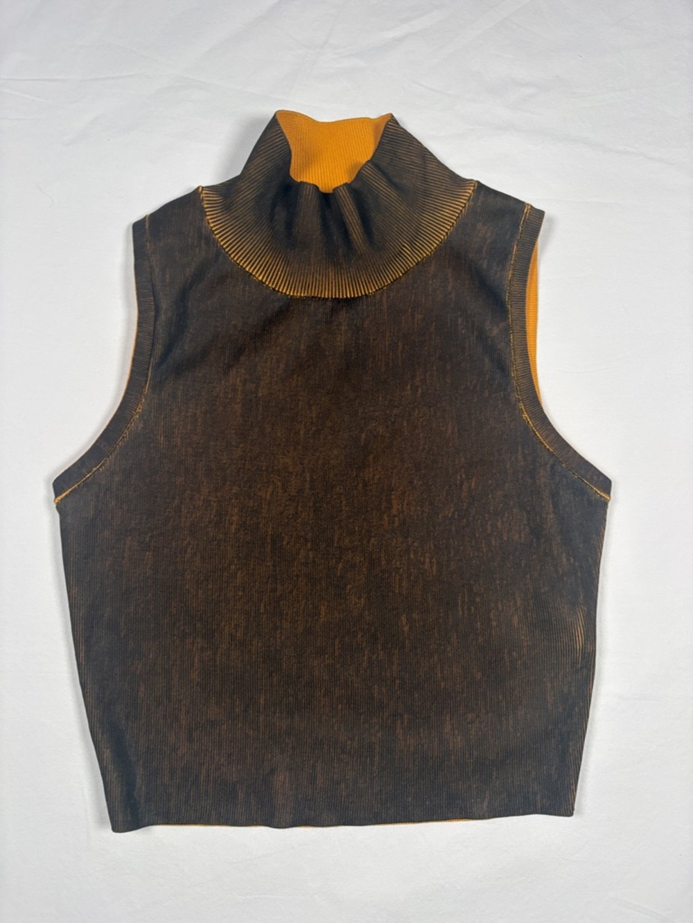 ZARA Black Top with Mustard Ribbed Mock Neck